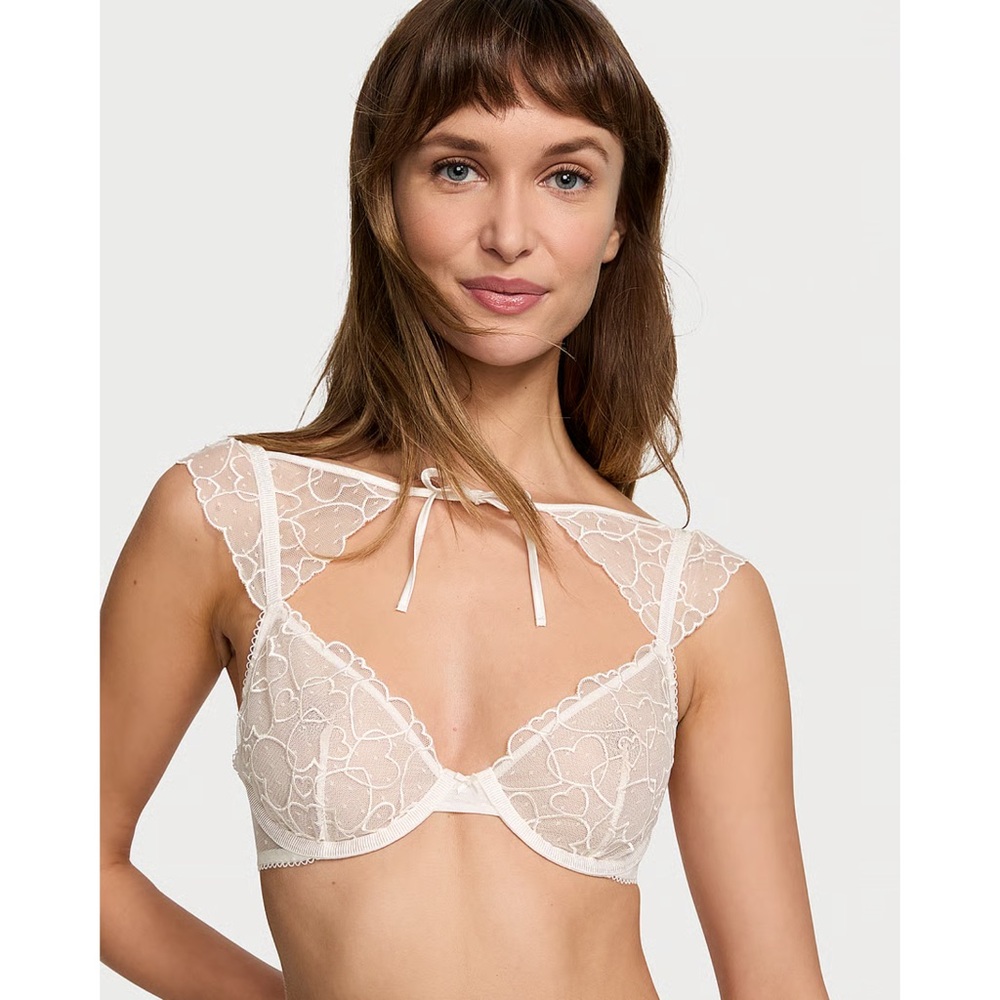 NEW VICTORIA’S SECRET Bridal Cap-Sleeve Unlined Demi Bra Lace Coconut 32DDD